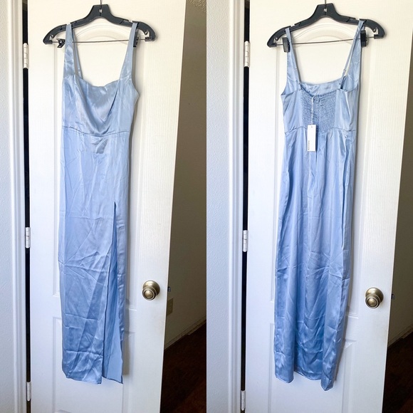 Reformation Dresses & Skirts - Reformation Dress Solay Silk Blue Slit Wedding Corset Maxi Mineral 0 NWT